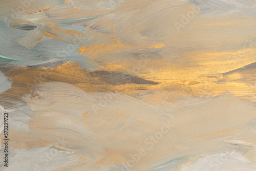 Fototapeta Naklejka Na Ścianę i Meble -  Art modern oil and Acrylic smear blot painting wall. Abstract texture beige, gold color stain brushstroke background.