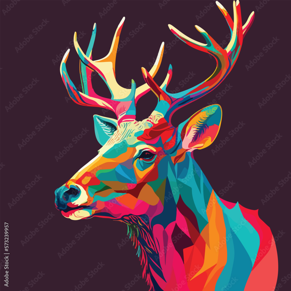 Vector colorful deer in pop art style flat illustration