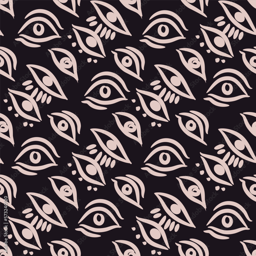 Hand drawn seamless pattern with esoteric eye , All-seeing eye  Magic, occult symbol, sacred art  Template design fabric, textile  Vector Modern mysthic graphic background illustration - obrazy, fototapety, plakaty 