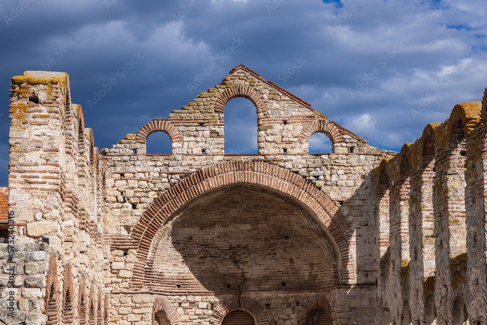 Ruins of Church of St Sofia in Old Town of Nesebar city on Black Sea shore, Bulgaria