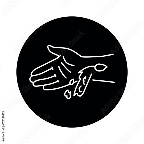 Arterial bleeding from hand color line icon. Injuries concept.