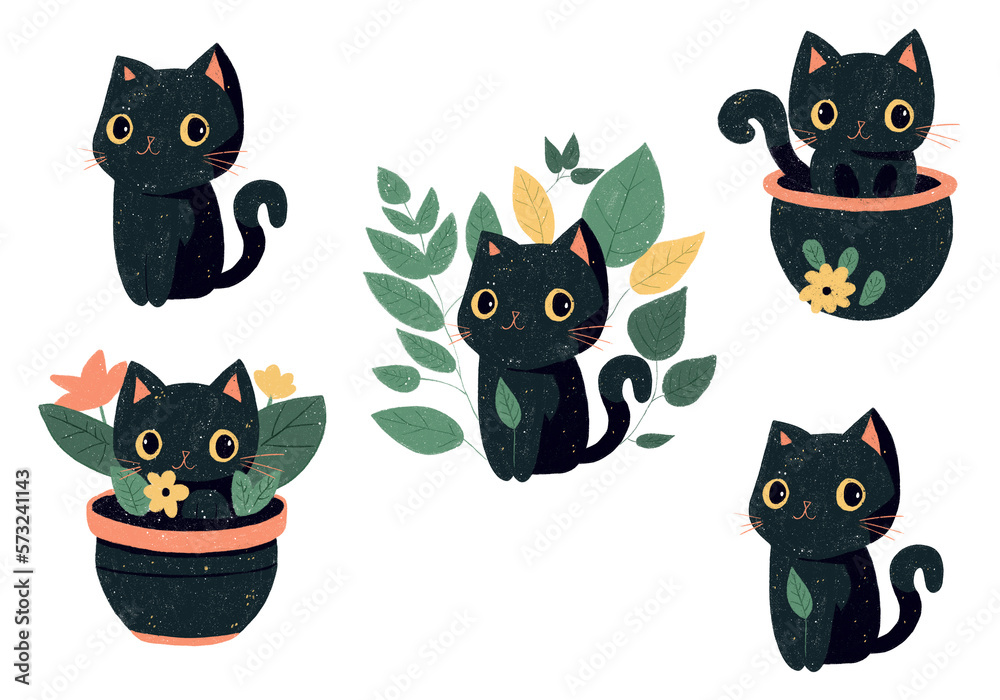 Black cat in the flower's pot