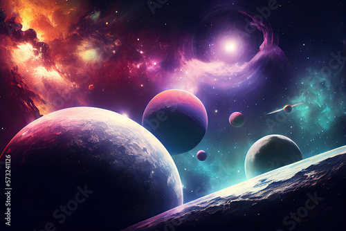 Space scene with planets  stars and galaxies.