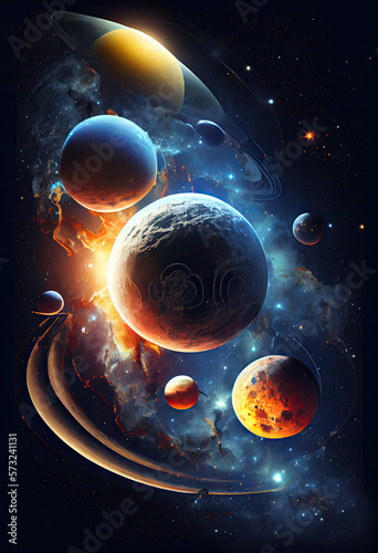 Space scene with planets, stars and galaxies.