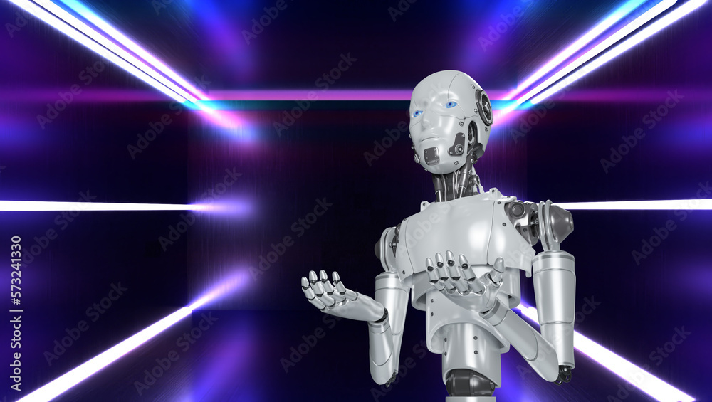 Naklejka premium White woman robot on blurred background using digital network connection 3D rendering 
