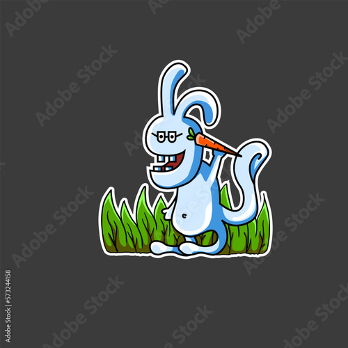 The bespectacled rabbit holds carrots happily. suitable for mascot, or clothing design. vector illustration