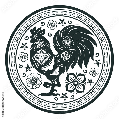 Chinese rooster zodiac sign. Lunar New Year horoscope animal, cock bird silhouette, astrological calendar sign flat vector illustration