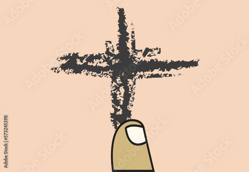 A Finger Putting a Cross on Ash Wednesday as a symbol of repentance. Editable Clip Art.