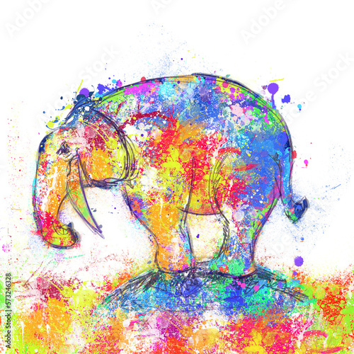Fototapeta Naklejka Na Ścianę i Meble -  Colorful Abstract Elephant animal Watercolor Illustration, Elephant Spirit Animal, Good Luck