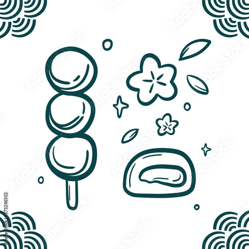 Asian food doodle collection clip art. Japanese sweets set