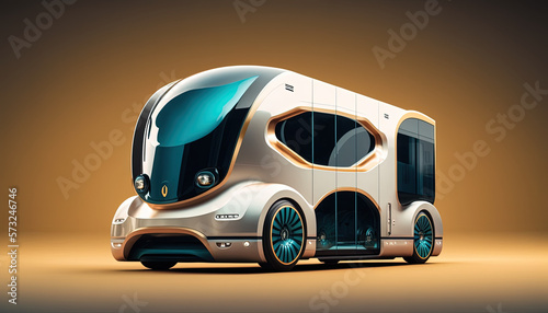 Futuristic Public transportation. Electric Autonomus public transport in a nearr future.  Generative Ai photo