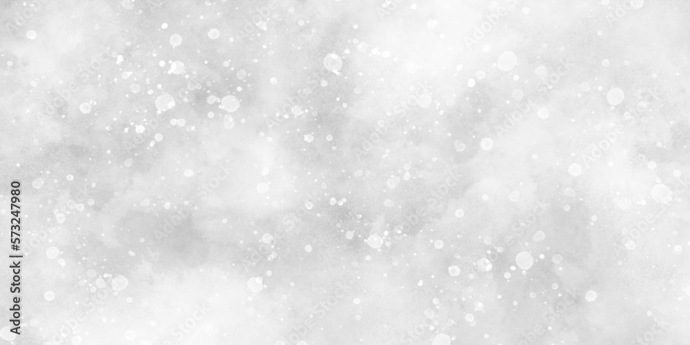 Abstract light blur defocused white background with bokeh, Beautiful winter background of snow floating into air randomly, light grey bokeh background for wallpaper, invitation, cover and design.