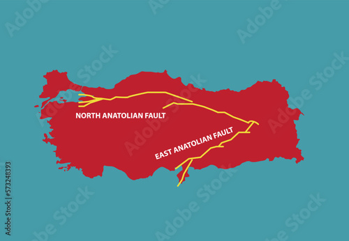 Turkey Eartquake Faultlines. Editable Clip Art.