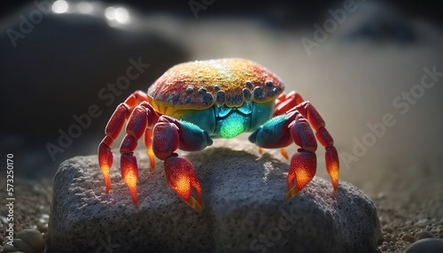Red crab spider sitting on stone. Generative Ai.