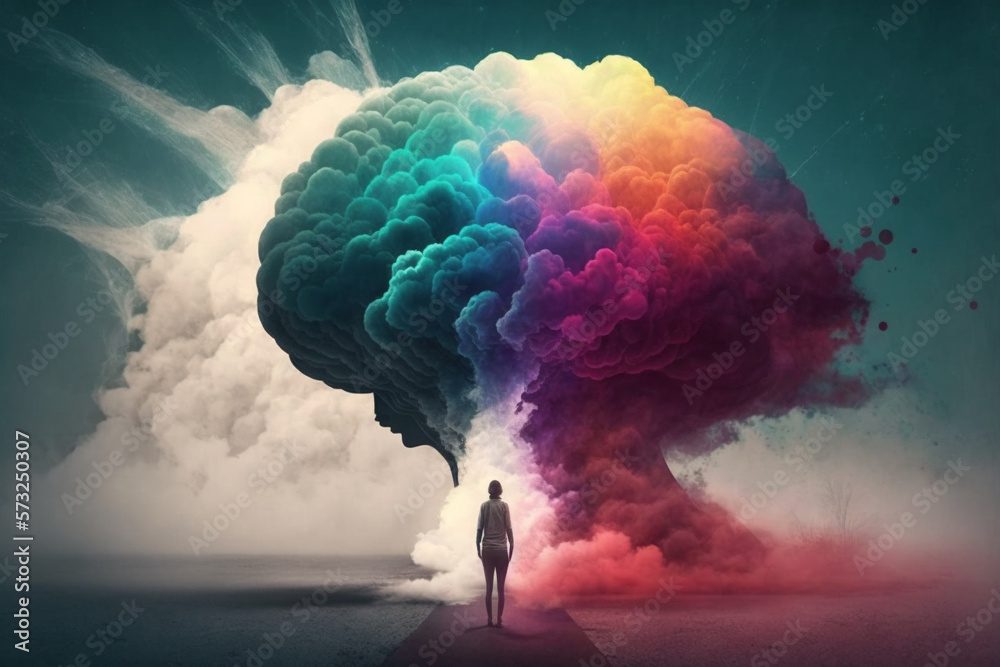 An illustration showcasing the confusion and lack of clarity associated with a foggy brain. Mental health concept. Ai generated. - obrazy, fototapety, plakaty 