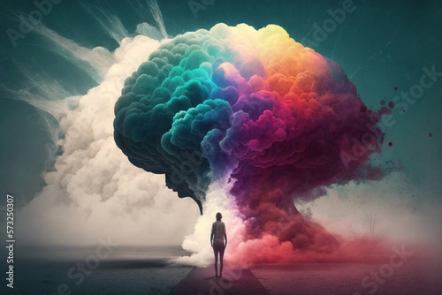 An illustration showcasing the confusion and lack of clarity associated with a foggy brain. Mental health concept. Ai generated. photo