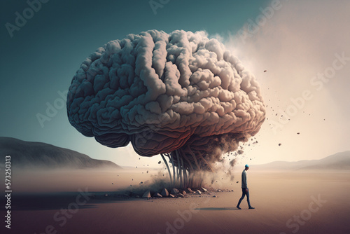 An illustration showcasing the confusion and lack of clarity associated with a foggy brain. Mental health concept. Ai generated.