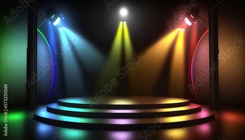 A stage with bright light and spotlight. Generative Ai.