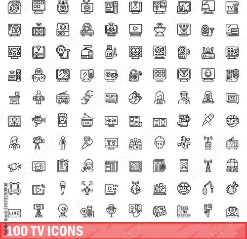 100 tv icons set. Outline illustration of 100 tv icons vector set isolated on white background