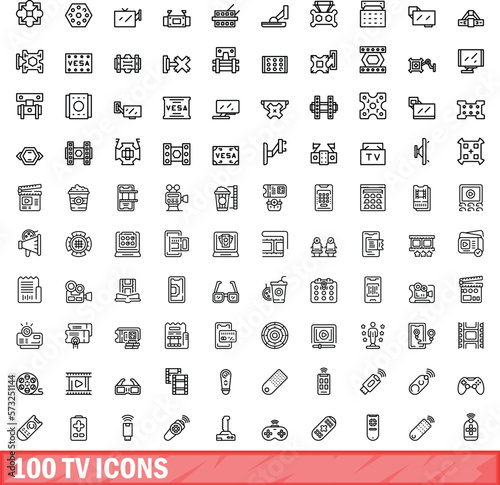 100 tv icons set. Outline illustration of 100 tv icons vector set isolated on white background
