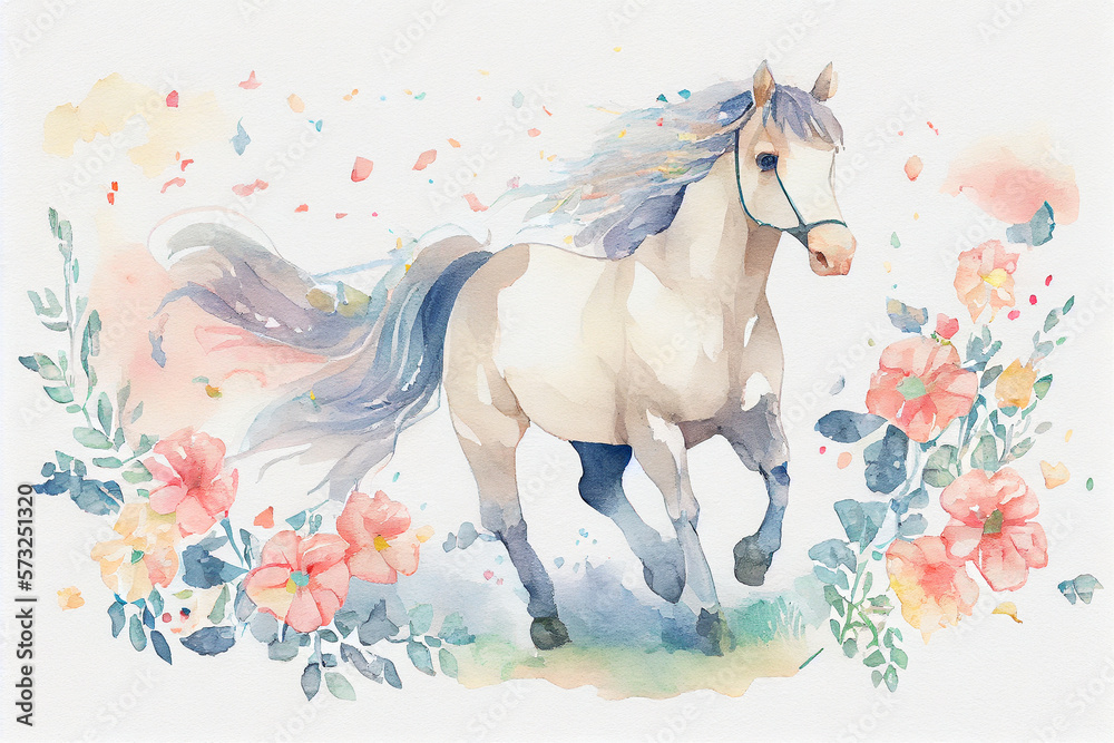A majestic horse in boho style, with intricate patterns, feathers, and flowers, generative ai
