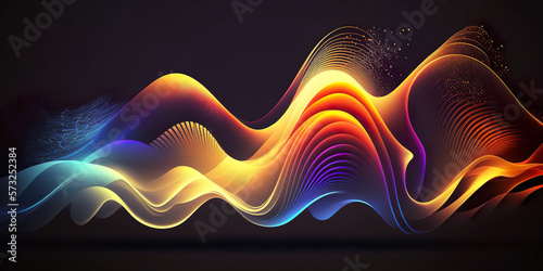 Vibrant waves of color flow across the dark background, seamlessly transitioning from warm oranges and reds to cool blues and purples. The design is abstract and dynamic visual.AI generated.
