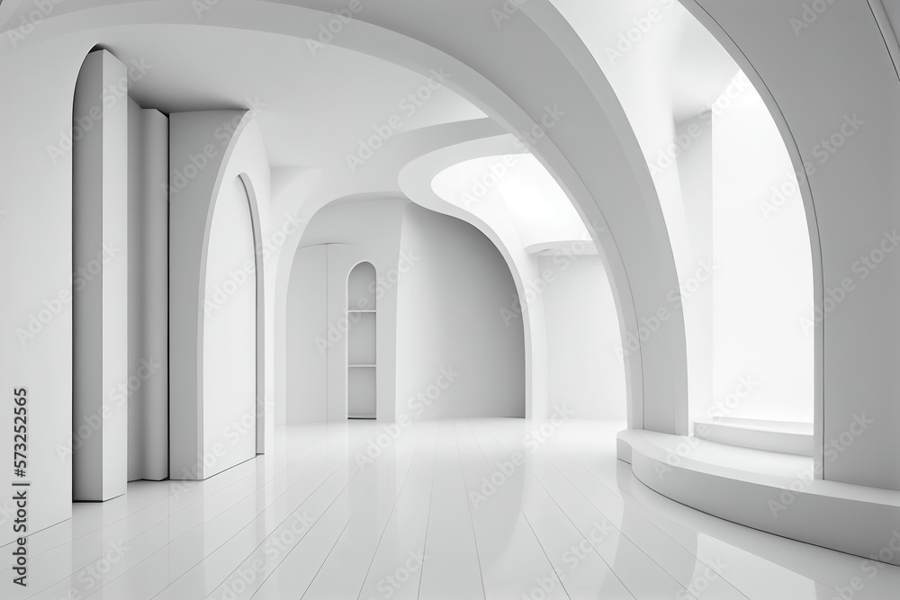 Minimalist design of a modern white interior. Ai generative.