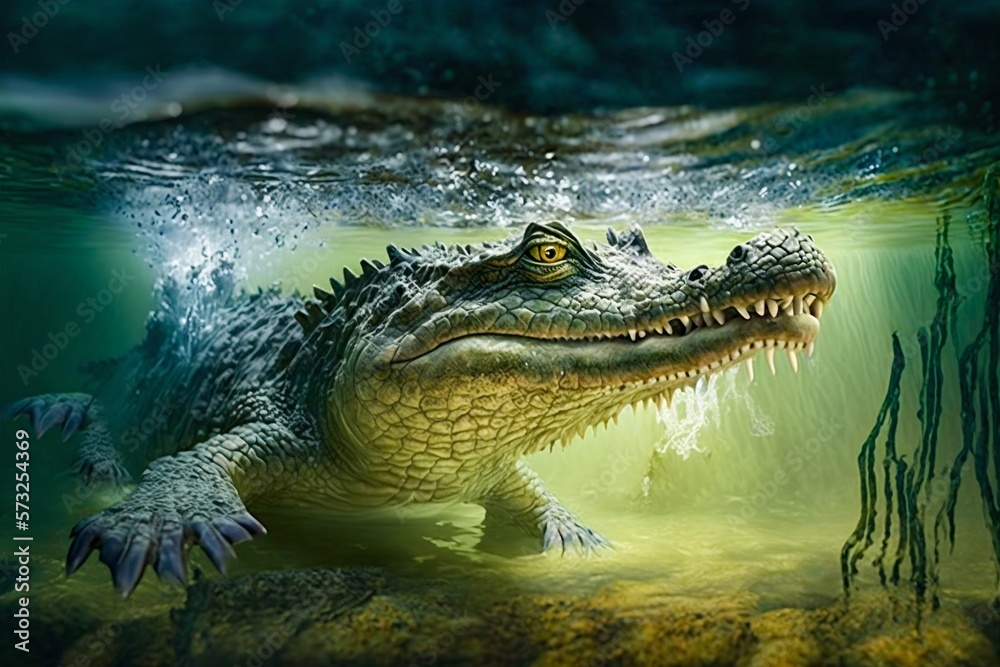 Alligator crocodile in water. Generative AI