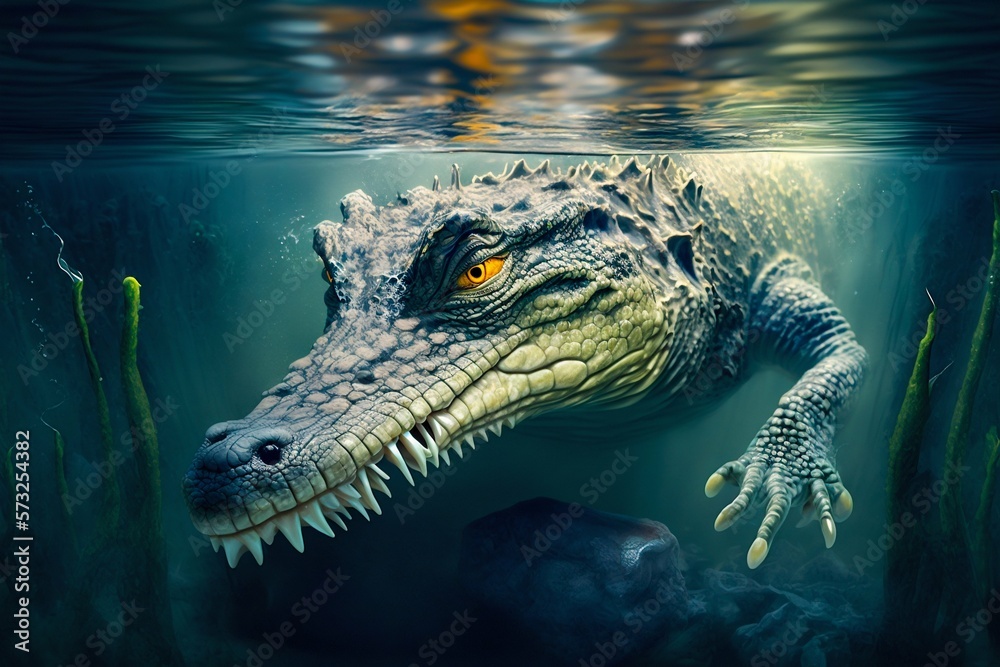Alligator crocodile in water. Generative AI