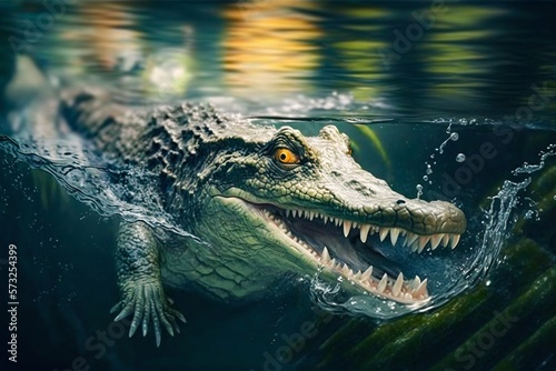 Alligator crocodile in water. Generative AI