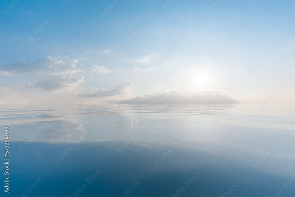 Blue sky, white clouds and sea surface