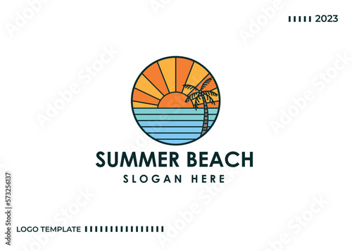 Outdoor scene design with ocean and sun isolated with white background © Artcilpa99d