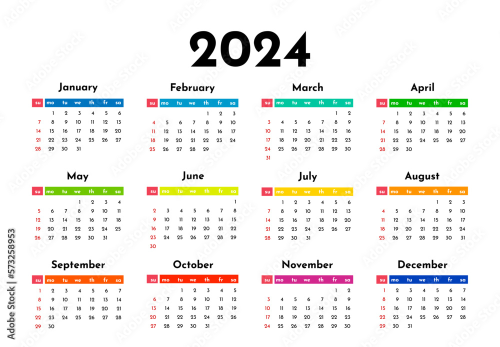 Calendar for 2024 isolated on a white background Calendar for 2024 isolated on a white background