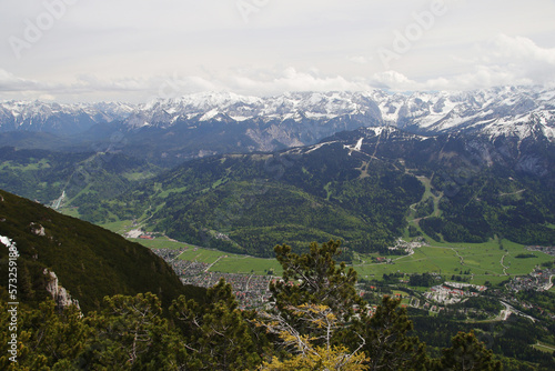 View from Kramerspitz mountain to Garmisch-Partenkirchen  Upper Bavaria  Germany