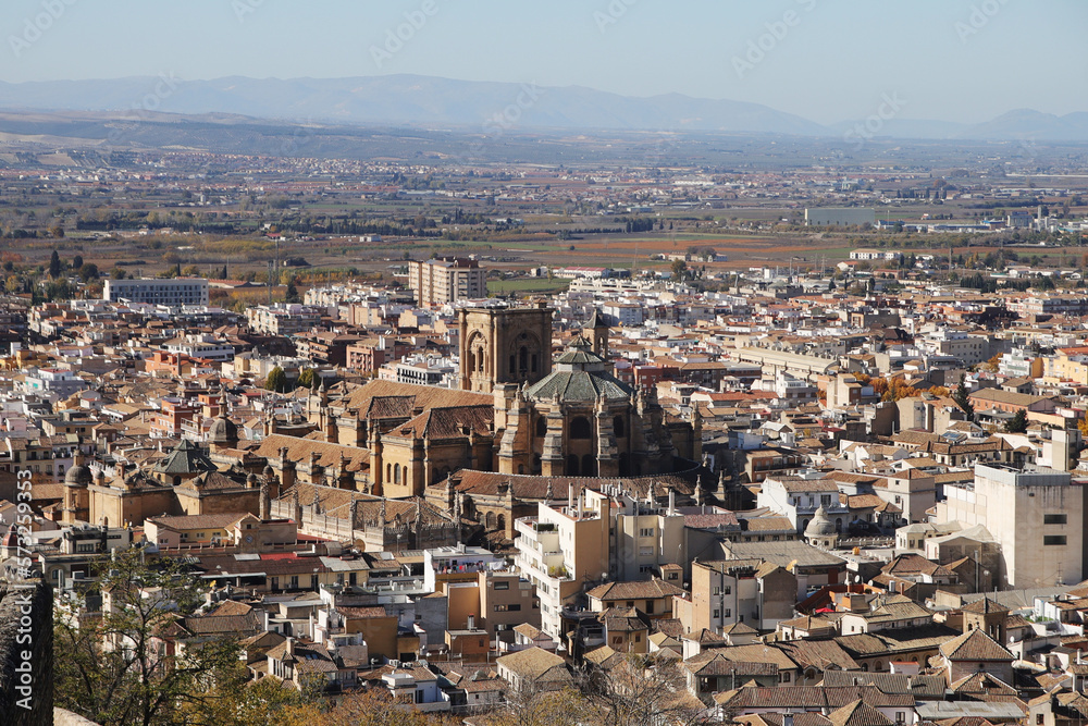 The panorama of old town of Granada, Albaicin, in Spain	