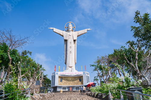 Photography Statue of Jesus Christ at Tao Phung mountain, one of the famous tourist attractions in the coastal city of Vung Tau