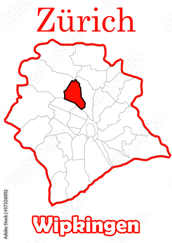 Schweiz - Zürich Stadtkarte mit Stadtteil Wipkingen  hochauflösende Vektorkarte