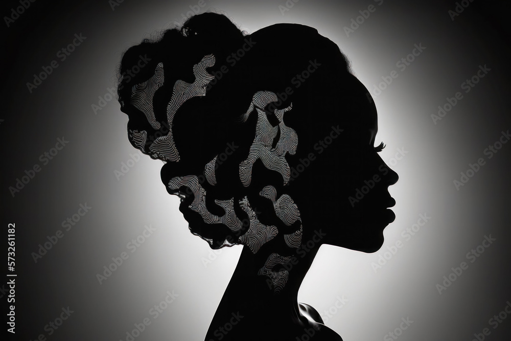 African woman silhouette. black girl on a dark background. strength and independence. ai generative