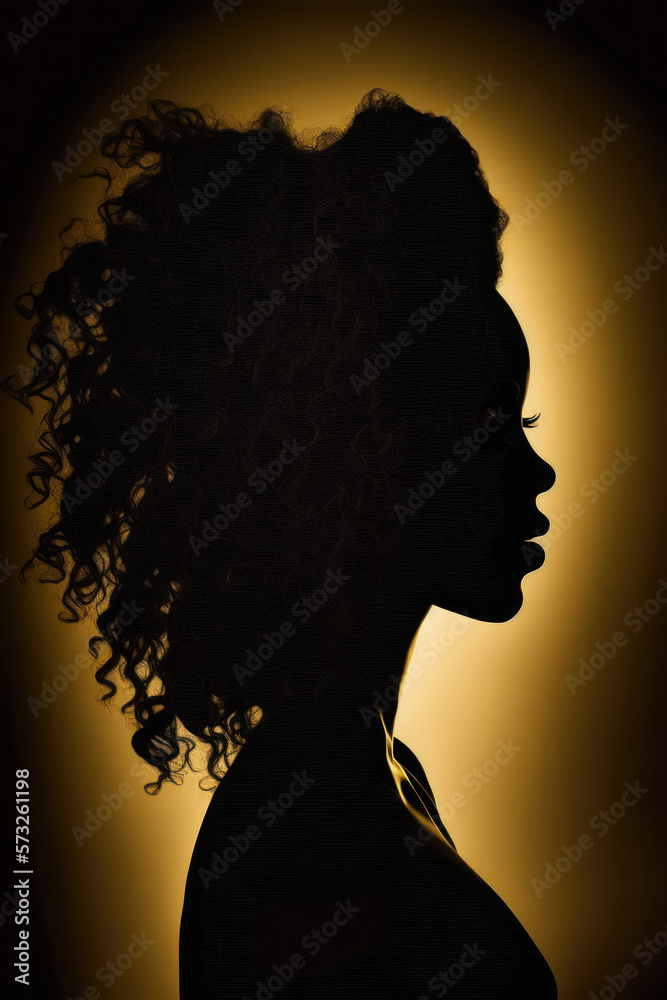 African woman silhouette. black girl on a dark background. strength and independence. ai generative