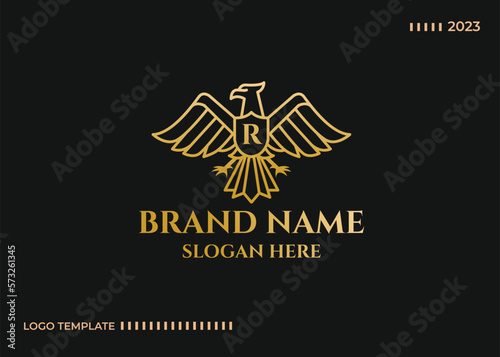 Eagle crest shield logo line art monoline illustration