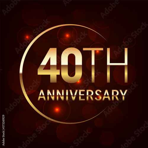40th Anniversary logo design with golden number and text for anniversary celebration event, invitation, wedding, greeting card, banner, poster, flyer, brochure, book cover. Logo Vector Template