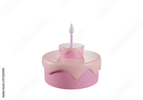 Cute cartoon cake 3d sweet food for the birthday isolated on white background. 3D cake render illustration element 