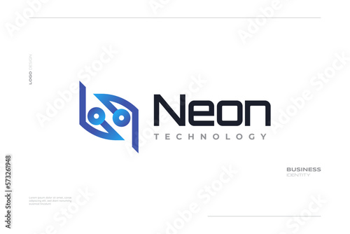 Abstract and Modern Letter N Logo with Technology Concept in Blue Gradient Style. Suitable for Technology, Communication, or Network Brand Logo