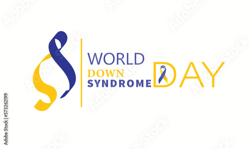 World Down Syndrome Day. Web Banner, Poster or Card. Blue and Yellow Ribbon. Symbol of genetic illness.