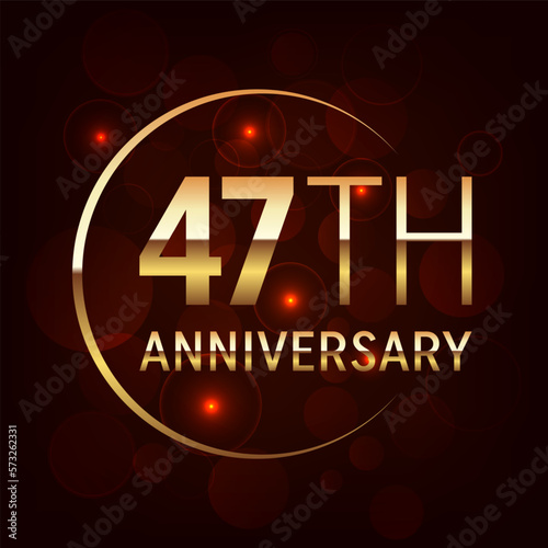 47th Anniversary logo design with golden number and text for anniversary celebration event  invitation  wedding  greeting card  banner  poster  flyer  brochure  book cover. Logo Vector Template