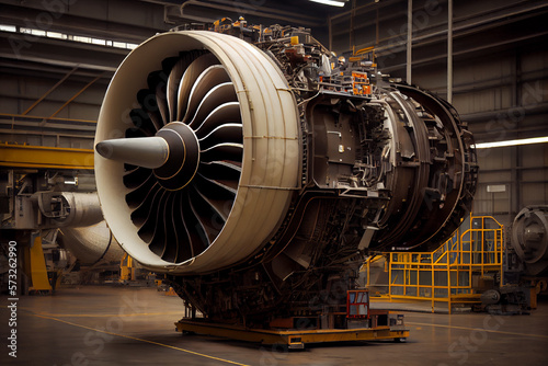 Handling and transporting huge aircraft engine within a manufacturing plant | Huge aircraft engine inside a manufacturing industry | Generative Ai | Huge Cargo