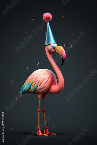 Cute Cartoon Flamingo with ...