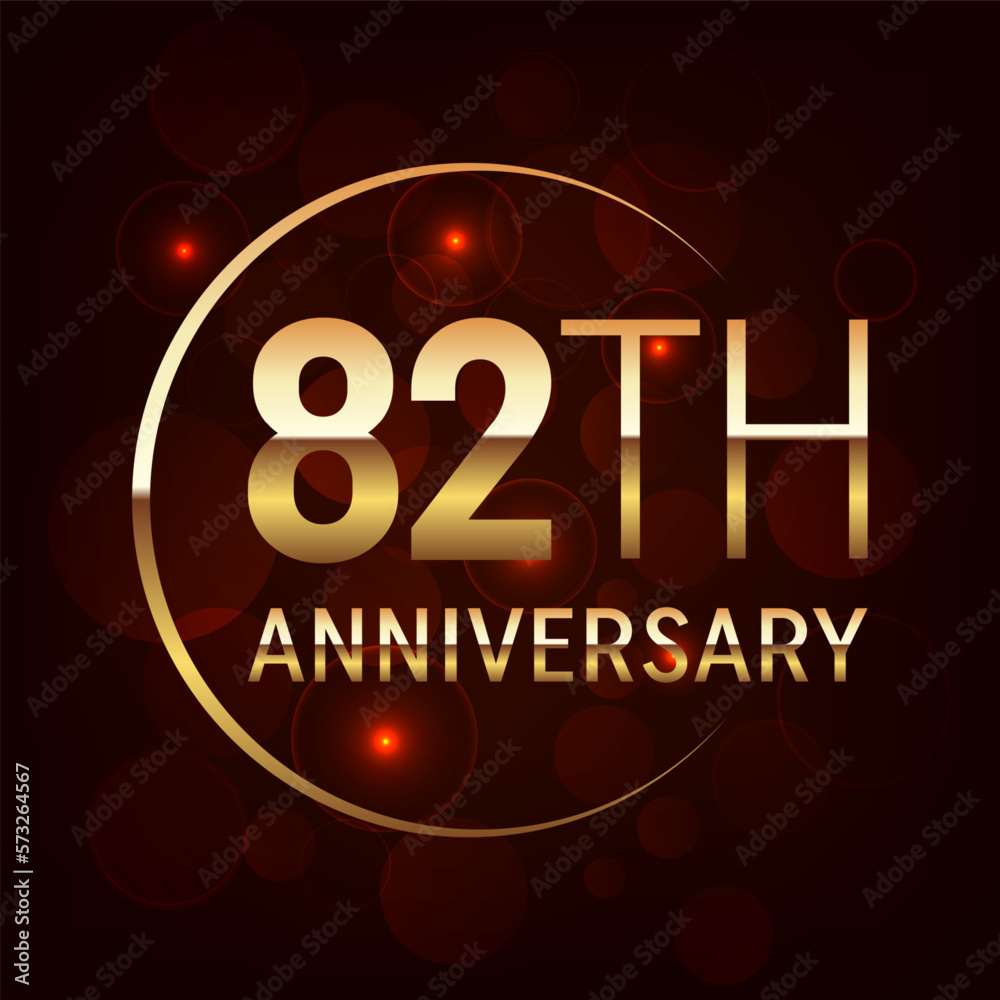 82th Anniversary logo design with golden number and text for anniversary celebration event, invitation, wedding, greeting card, banner, poster, flyer, brochure, book cover. Logo Vector Template