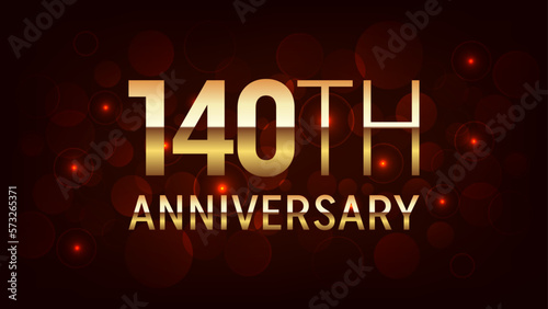 140th Anniversary logo design with golden number and text for anniversary celebration event, invitation, wedding, greeting card, banner, poster, flyer, brochure, book cover. Logo Vector Template