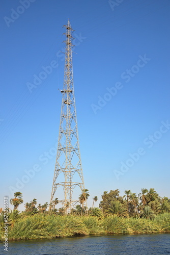 High voltage power line at Nile, Egypt, Africa 